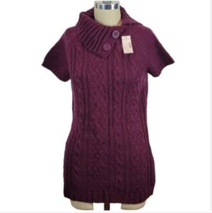 DRESS BARN Shortsleeve Cable Knit Wool Blend Burgandy Top Size Small